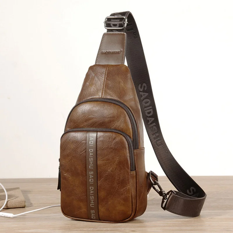 New Vintage Men's Chest Bag High Quality Leather Male Shoulder Bag Business Crossbody Bag Fashion Sling Bag