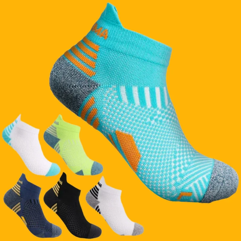 5 Pairs Non-slip Deodorant Marathon Professional Sports Sock Thickened Towel Bottom Running Socks Cotton Boat Socks