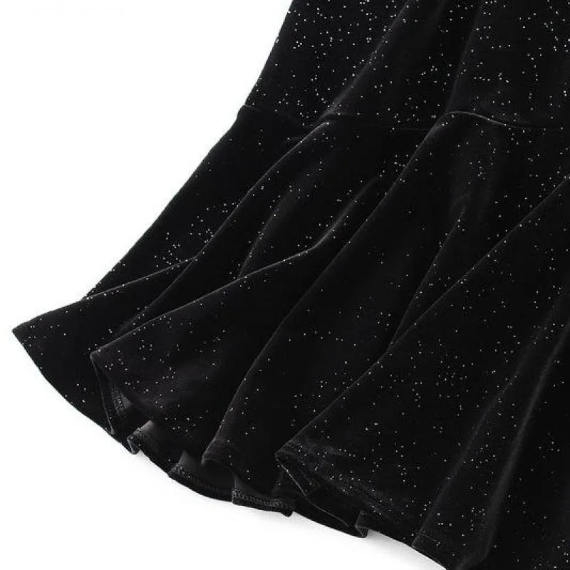 2023 New Starry Sky Sequined Gold Velvet High Waist Slimming Simple Black Fishtail Skirt Casual Solid Color Female Long Skirt