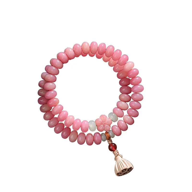 Natural Peach Powder Bodhi Root Double Loop Prayer Beads Versatile New Chinese Style Bodhi Bracelet for Women Gifts