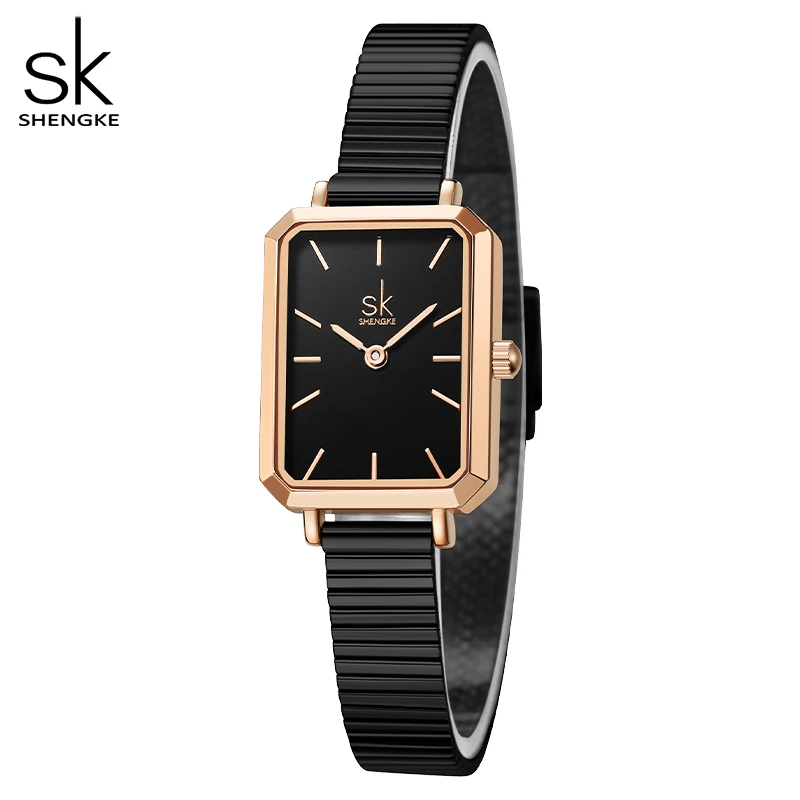 Shengke New Watch For Women Elegant Black Rectangle Ultra Thin Dial Reloj Mujer Precise Japanese Quartz Relogio Feminino