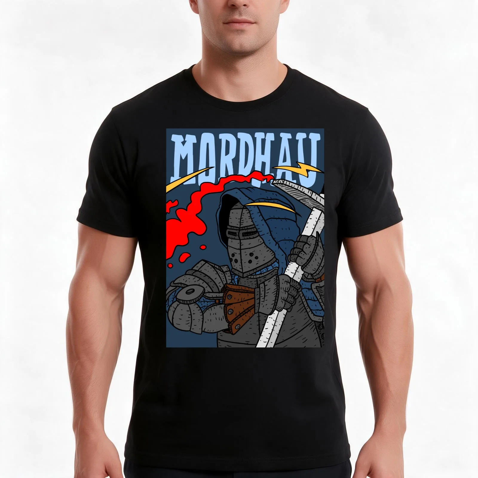 mordhau the knight's sword chop. video game art. T-Shirt Summer Casual Cotton Tee Oversized Streetwear Tops Unisex Men Women