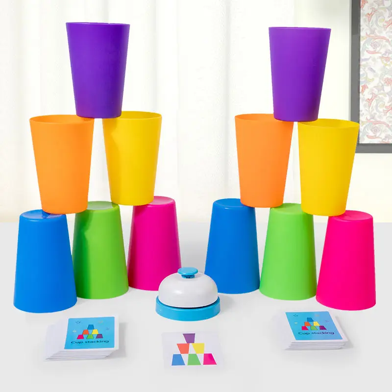 Montessori Stack Cup Speed Game Toys with Card Color Cognition Logic Parent-child Interactive Toys for Kids Early Education Toy