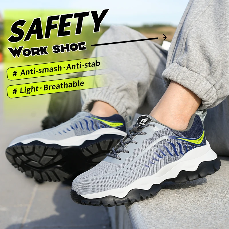 أحذية أمان قابلة للتنفس، أحذية بمقدمة فولاذية للرجال، أحذية أمان خفيفة الوزن، مقاومة للانزلاق، أحذية رياضية ناعمة مضادة للصدمات للعمل