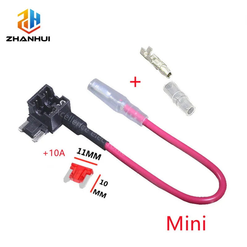 1Set 12V Add-a-Circuit Fuse Tap Adapter - Micro Mini Standard ATM/APM Blade Fuse Holder with 10A Car Blade Fuse