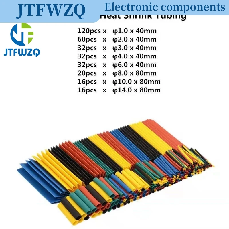 328 pces 8 tamanhos 5 cores multi cor poliolefina 2:1 halogênio-livre tubo termo retrátil variedade mangas envoltório tubos
