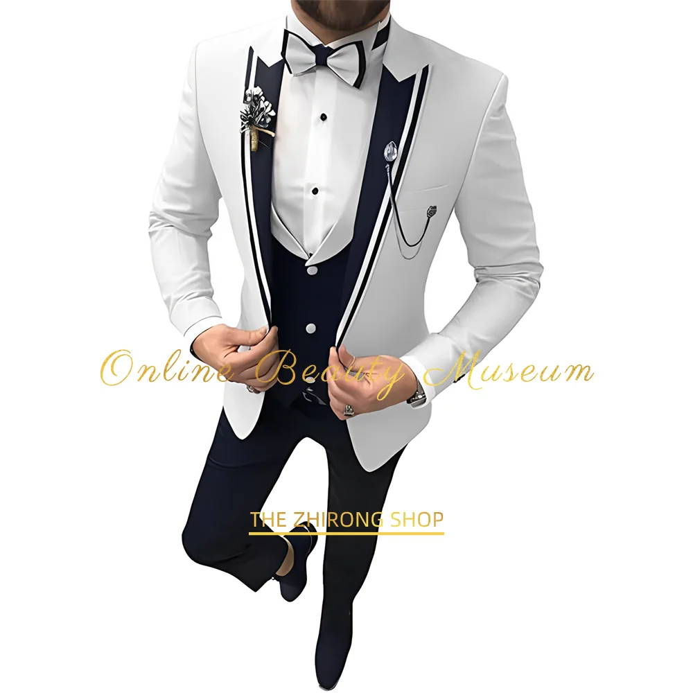 

Men 3-Piece Suit (Jacket+Vest+Pants) Peak Lapel Slim Fit Wedding Tuxedos Formal Prom Christmas Easter Birthday Tailored Attire