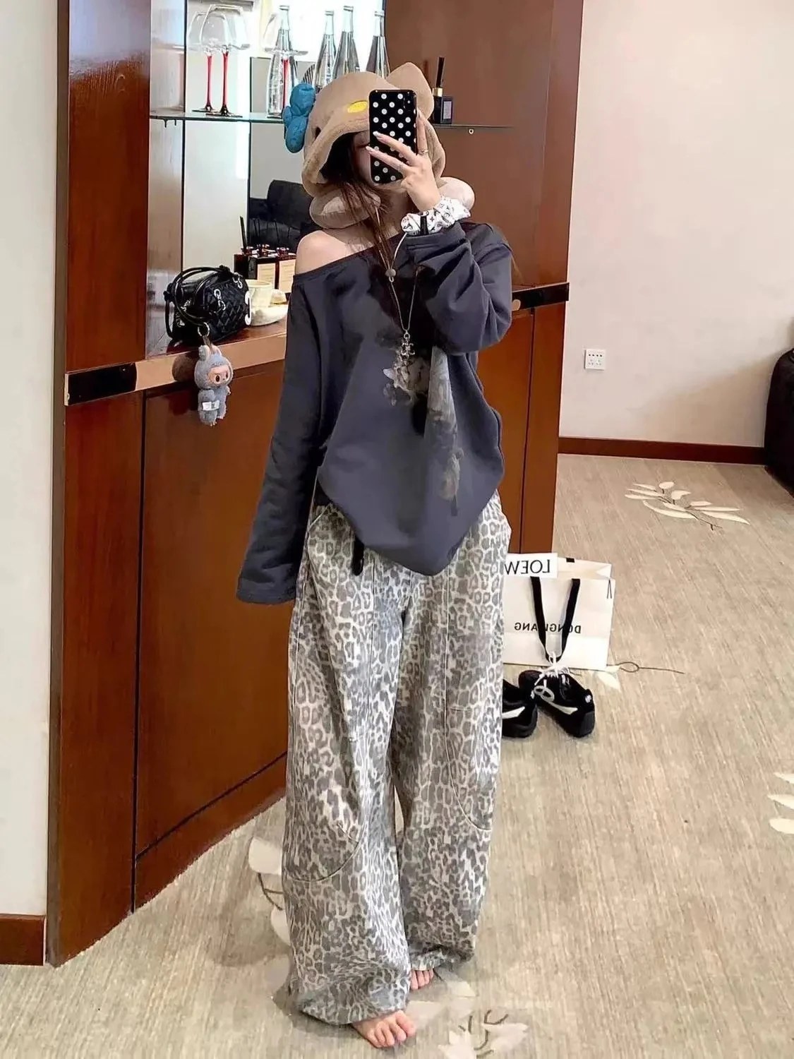 Y2k Jeans Women Jeans Korean Style Loose Fit Leopard Print Wide Leg Trousers High Waist Retro Fashion Casual Pants New Arrival