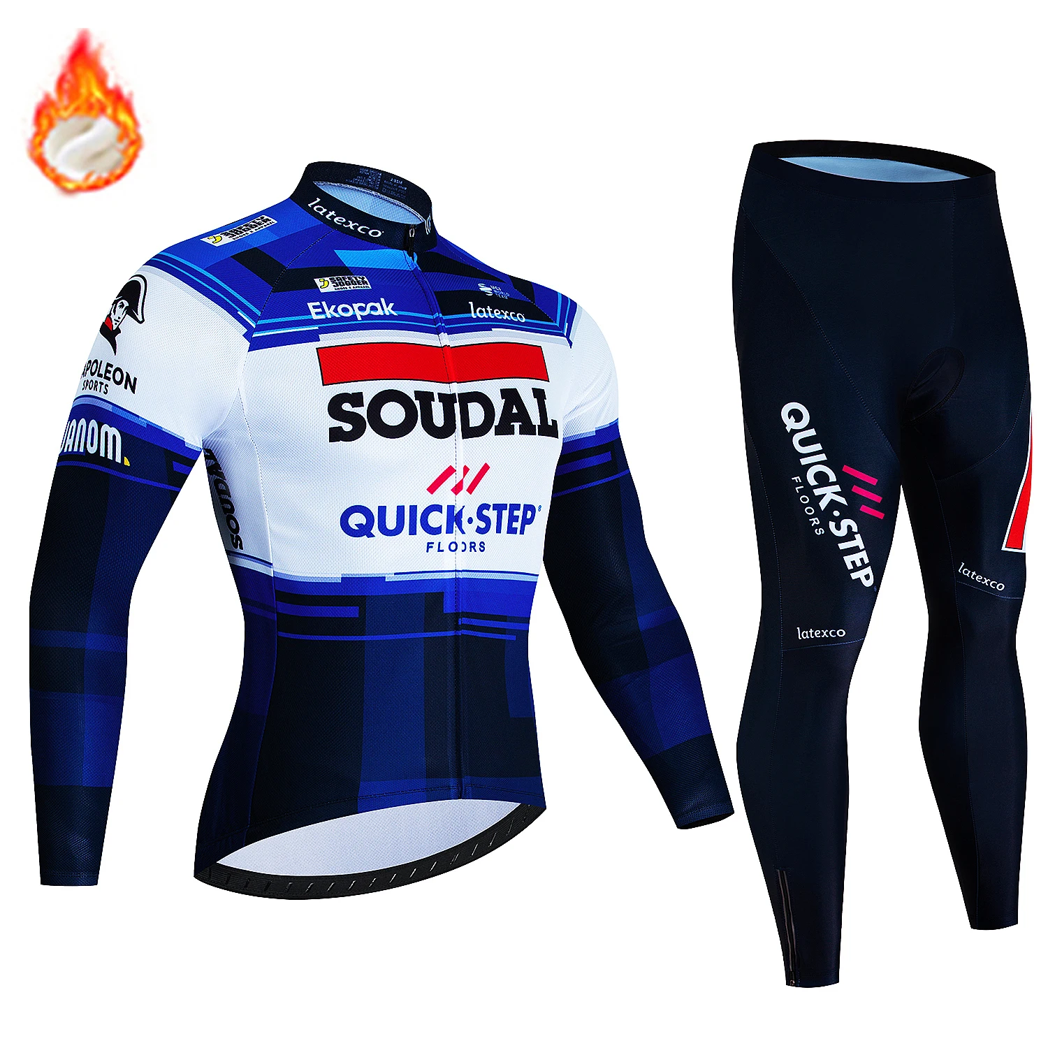 Soudal Quick Step Men Winter Cycling Jersey Set Thermal Fleece 2023 Clothing Mountian Bike Bicycle Clothes Ropa Maillot Ciclismo