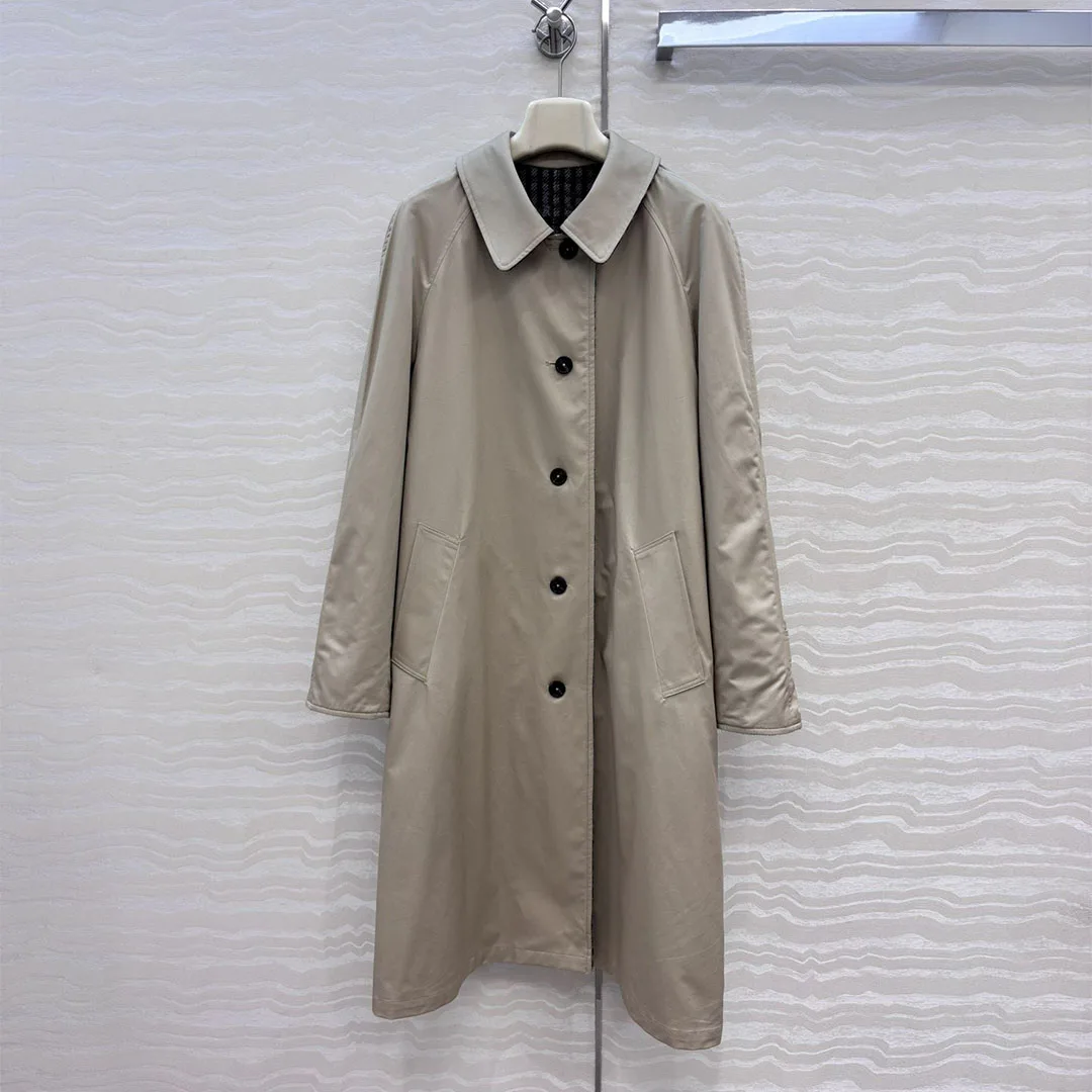 

2025 New Autumn Winter Plaid Woolen Reversible Trench Coat Women Lapel Long Sleeve Single Breasted Straight Trendy Long Overcoat