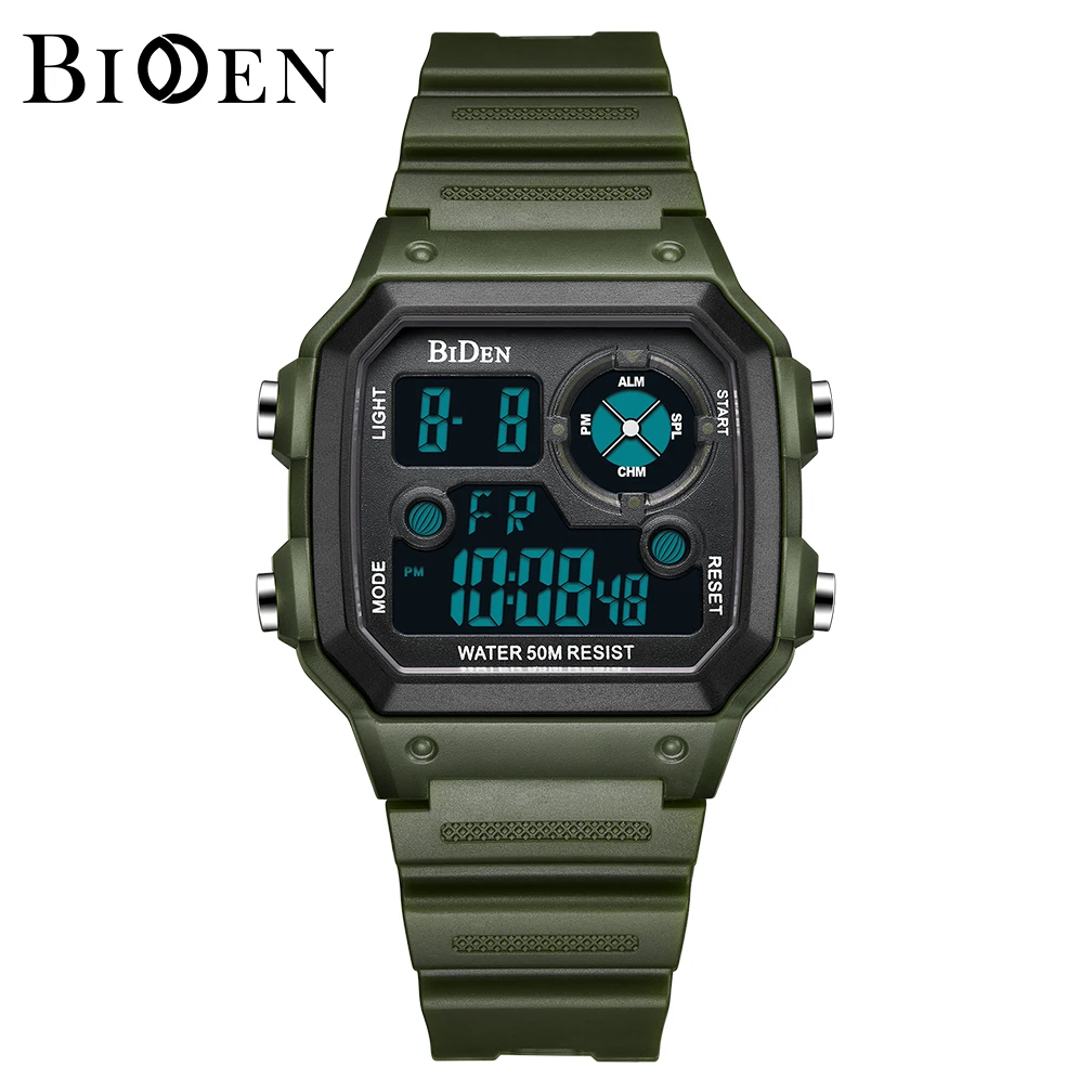 BIDEN Men's Sports LED Watch Top Brand Men's Digital Clock Multi functional Plastic Men's Fitness Athlete Timing Electronic Watc