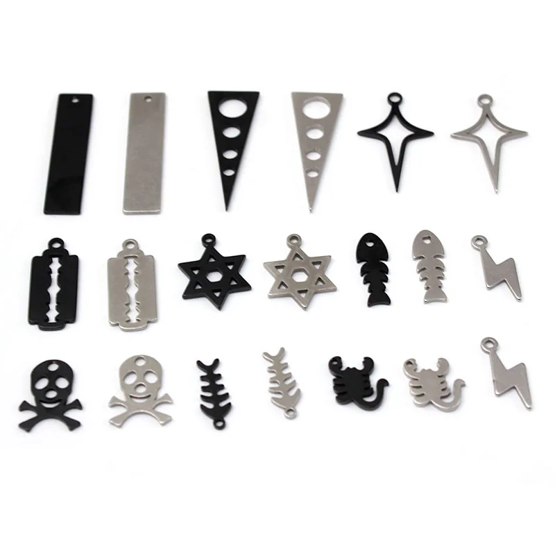 20Pcs Stainless Steel Cross/Fishbone/Blade Charms Pendant DIY Necklace Earrings Bracelets Pendants Jewelry Making Accessories