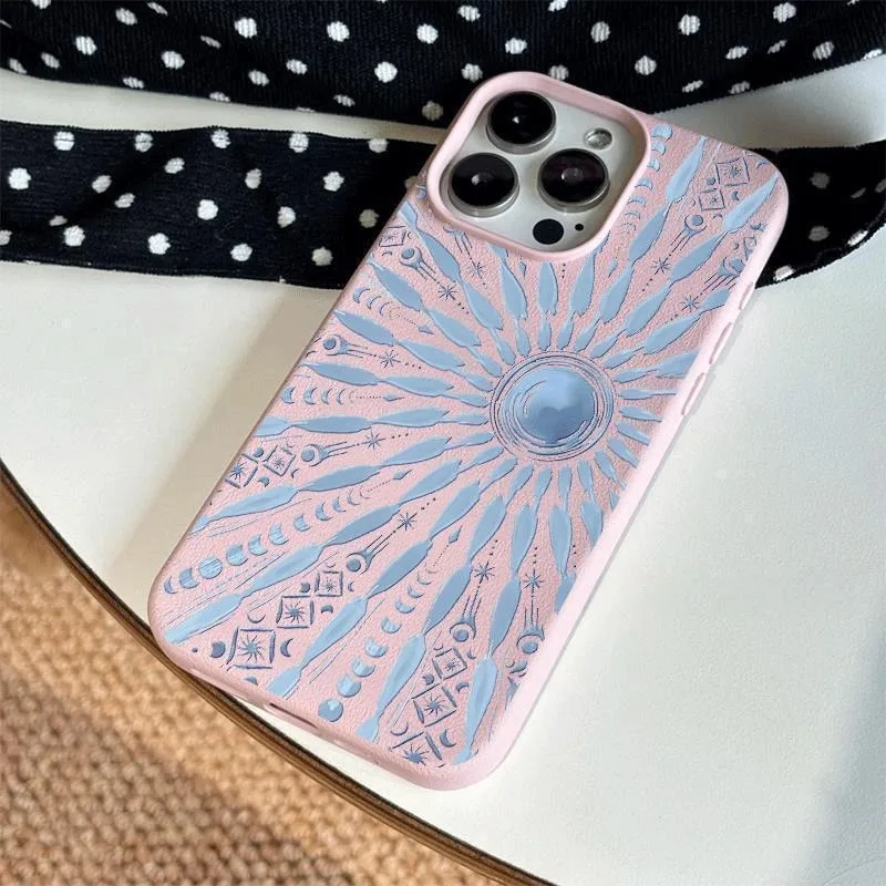 Blue Sun Totem Lychee Pattern Shockproof Phone Case For iPhone 17 16 15 14 Plus 13 12 11 Pro MAX 17 Air Silicone Phone Case