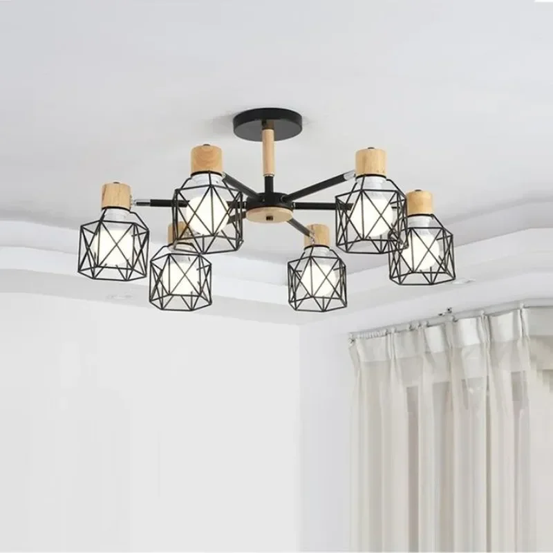 

Personality Nordic living room iron ceiling light modern minimalist bedroom light bar coffee restaurant retro Birdcage lighting