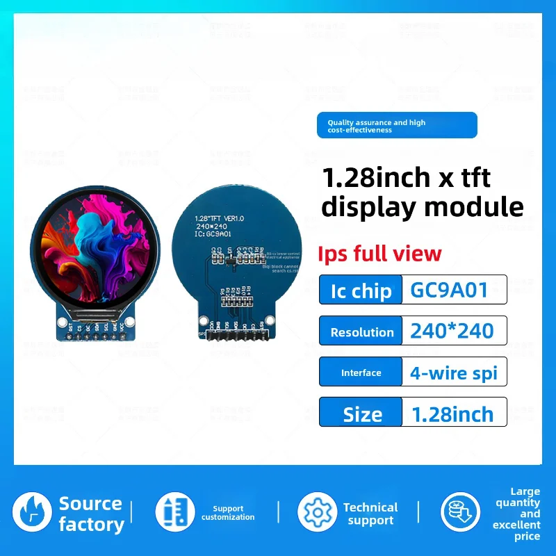 Jin Yichen 1,28 inch TFT LCD-scherm GC9A01 Klein scherm 240x240 Monitor LCD rond scherm SPI-kleurenscherm