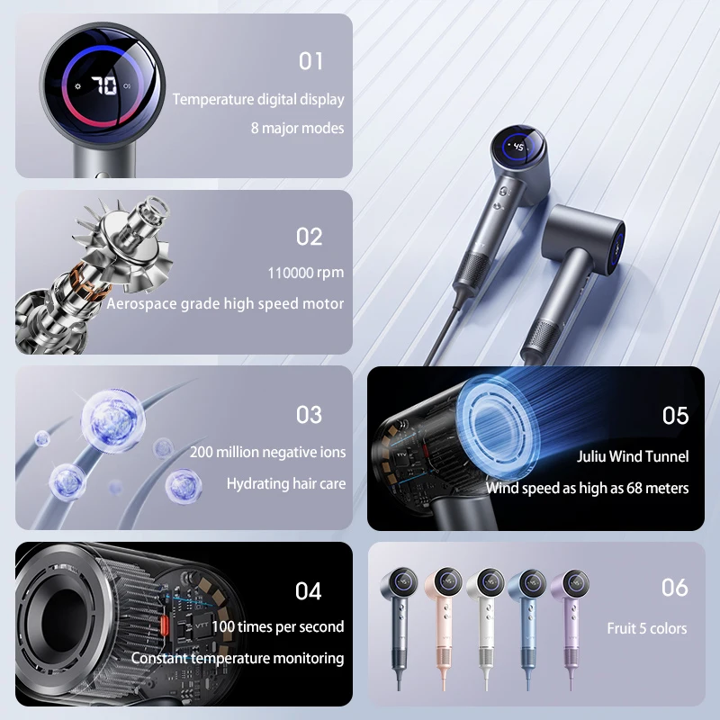 Custom Hair Dryers Professional Salon Light Weight High Speed Hair Blower Negative Ionic Turbo Hair Dryer