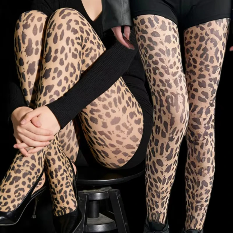 Sexy Gelbe Leopardenmuster-Strumpfhose Y2K Damen Dünne Sexy Strumpfhose für Streetwear Strümpfe Hochelastische Hottie-Strumpfhose
