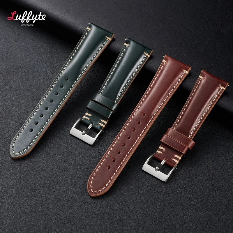 Horse Hip Hand Sewn Thread Strap 20mm 22mm Quick Release Men\'s Casual Replacement Watch Straps