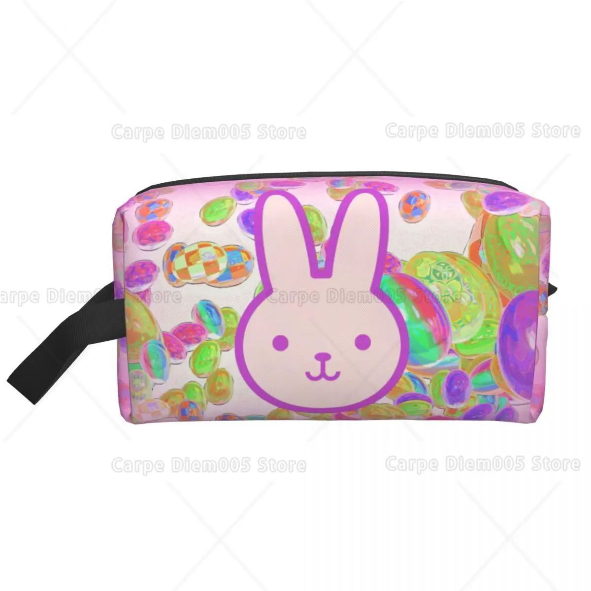 Colorful Egg Bunny Print Toiletry Bag for Women Girls Cute Travel Zipper Pouch Organizer Travel Keeps Things Tidy on Any Journey