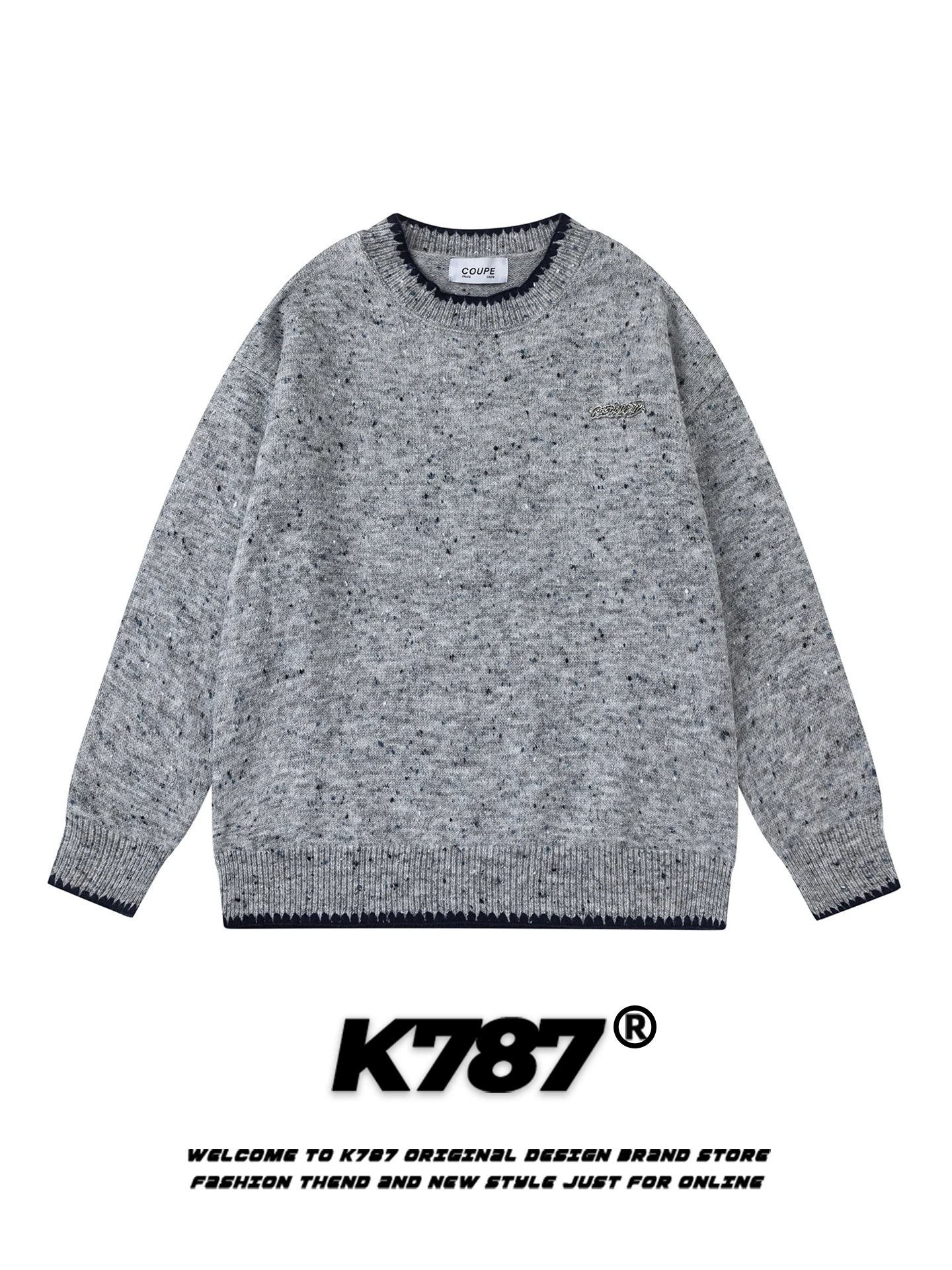 

K787 American Retro Color Dot Contrast round Ne Knitted Sweater Loose Warm ex Casual Sle Long Sve Crew Ne Sweater
