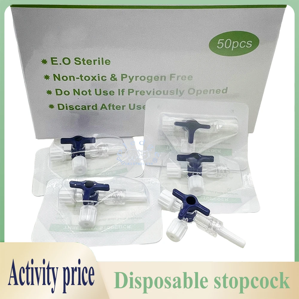 Válvula médica de plástico estéril para mascotas, Control de flujo de tres vías, juego de infusión de válvula de llave de paso Luer con adaptador de bloqueo macho, 5 uds./10 Uds./50 Uds.