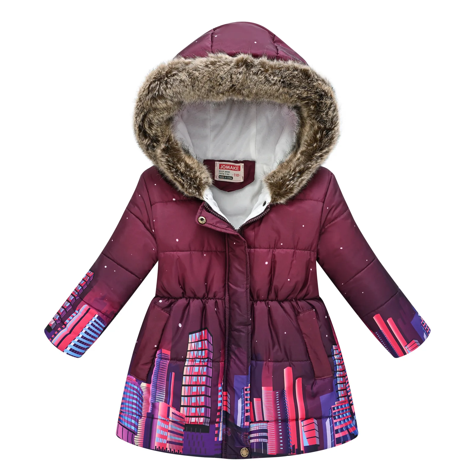 2023 new thickened multicolor winter girl jacket fashion printed hooded jacket children wear plus velvet warm girl jacket Christ