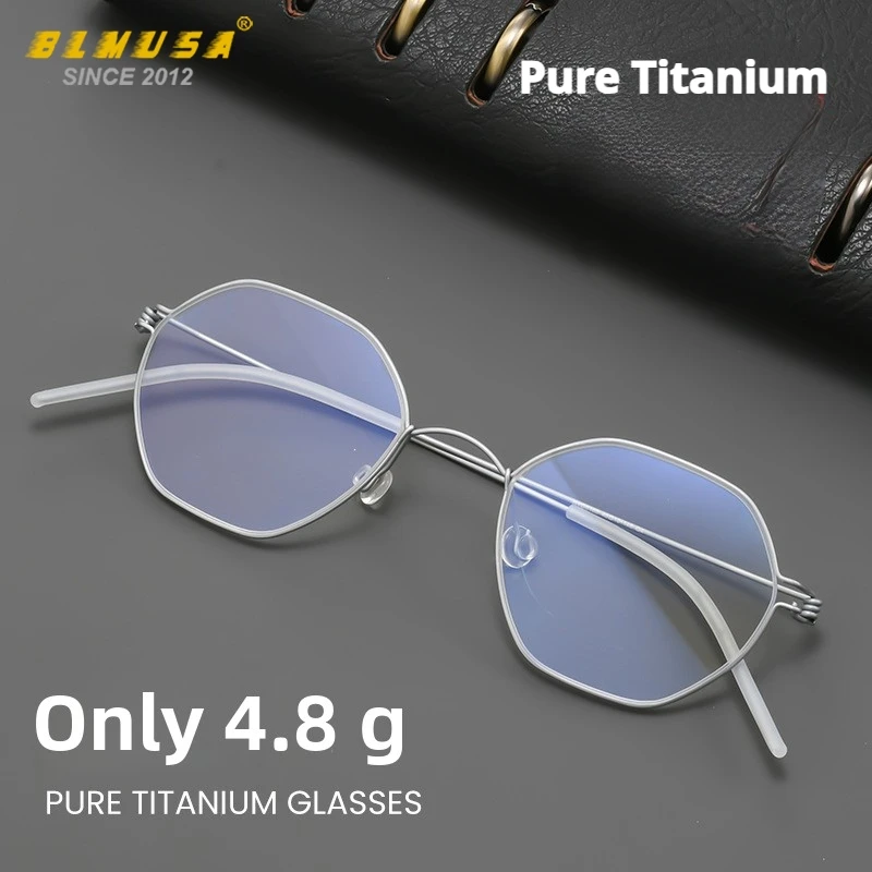 

BLMUSA (S) Ultralight Polygonal Progressive Glasses Simple Pure Titanium Men Blue Light Filter Glasses Optical Myopia Eyeglasses