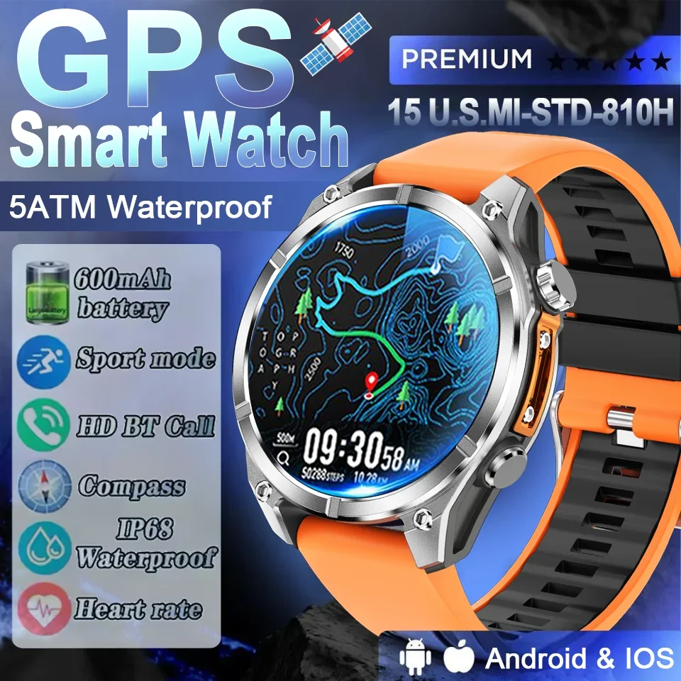 

2025 New Sports Watch HD300 Smart Watch Men GPS track 1.43" HD AMOLED Screen Heart Rate Bluetooth Call Compass 5ATM Smart Watch