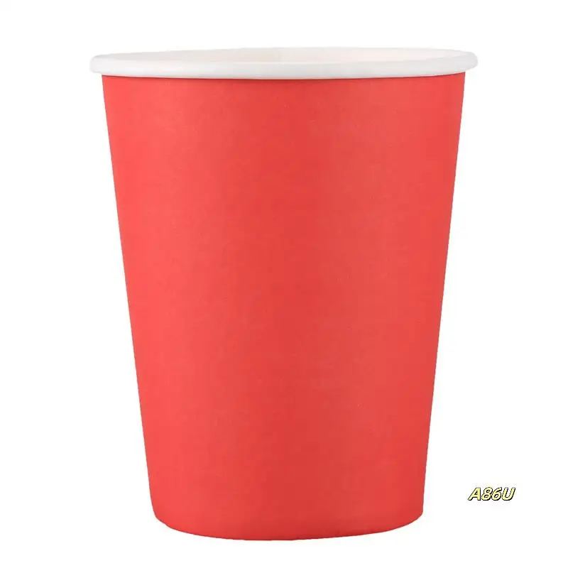 

200 Paper Cups (9Oz) - Plain Solid Colours Birthday Party Tableware Catering(Red)