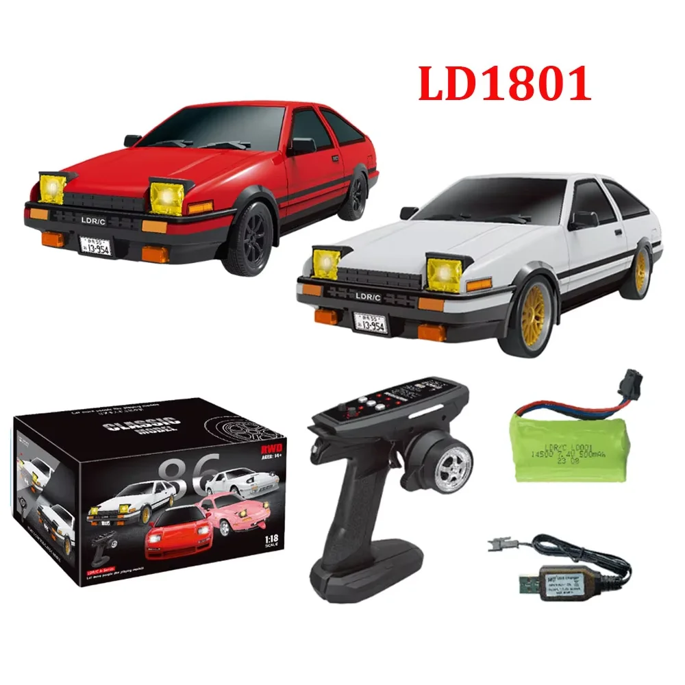 LDRC LD1801 AE86 1:18 ラジコン ドリフトカー ジャイロ搭載、LED、2.4Gリモコン、タイヤ付き、RCカー 子供向けおもちゃ ギフト