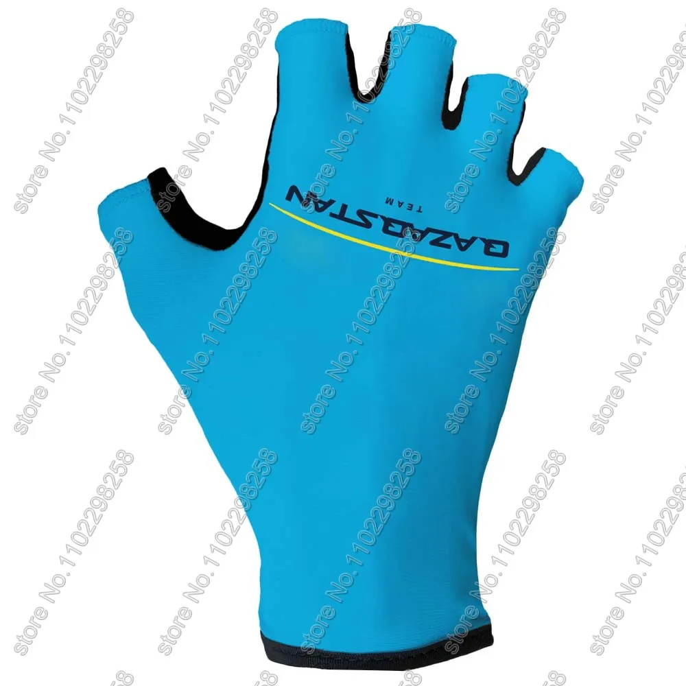 Blue Qazaqstan Cycling Gloves 2024 Team Mark Cavendish Bicycle Gel Half Finger Gloves One Pair Size Guante Ciclismo Gant