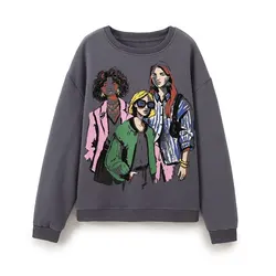 Tangada 2024 Women Gril Print Sweatshirts Oversize Long Sleeve Loose Pullovers 6H0346