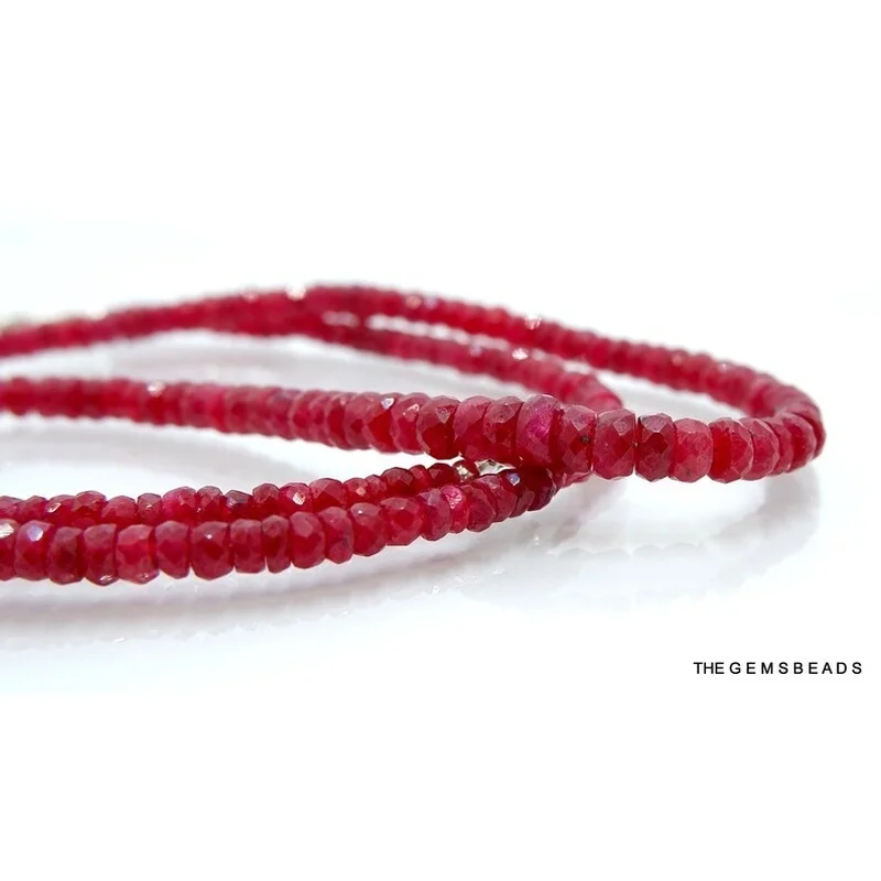 Natural African Ruby Faceted Rondelle Beads Necklace, Size 3-4.5mm, 18inch Length.
