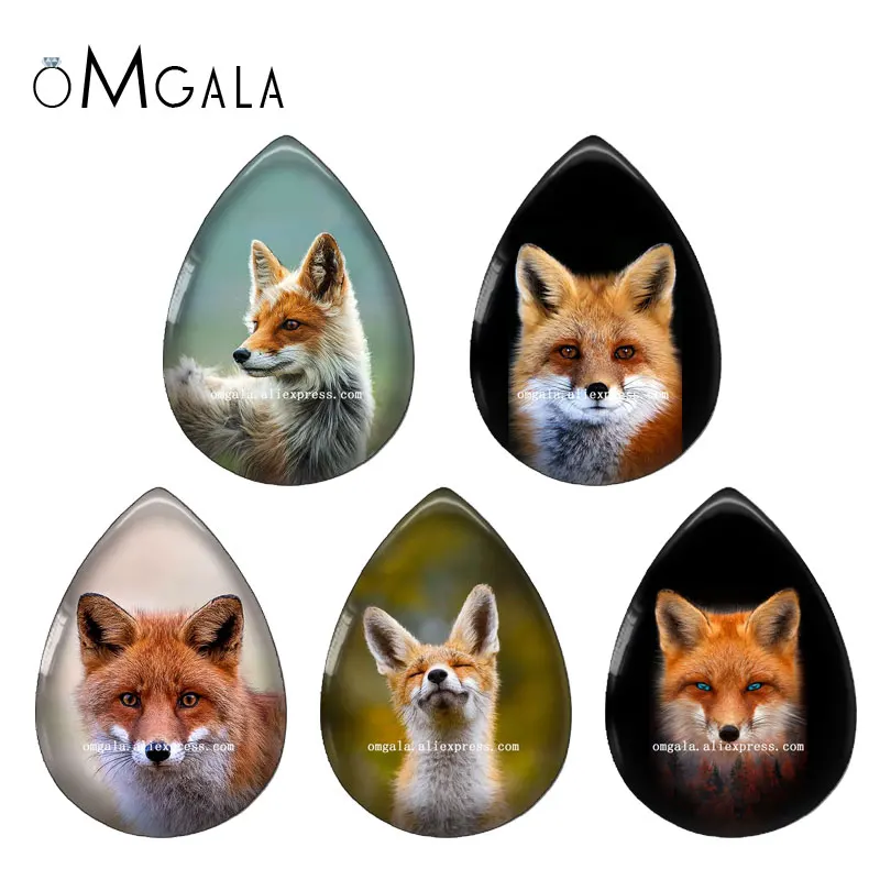 Fashion Fox Animals Art Patterns 13x18/18x25mm Photo Glass Cabochon Flat Back For DIY Jewelry Making Findings