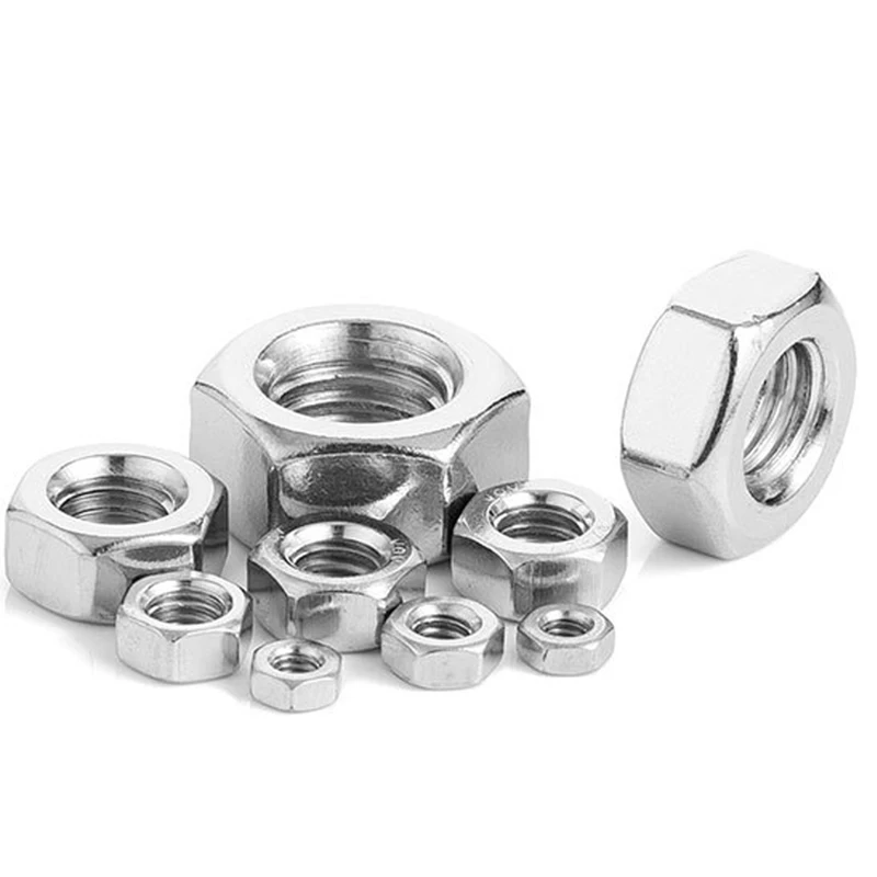 10pcs/lot 304 Stainless Steel Hex Hexagon Nuts DIN555 M2 M2.5 M3 M3.5 M4 M5 M6 M8 M10