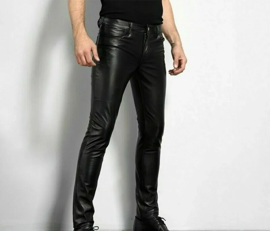 2024 New Leather Pants Men's Tight Men's Leather Pants Men's Long Leather Pants