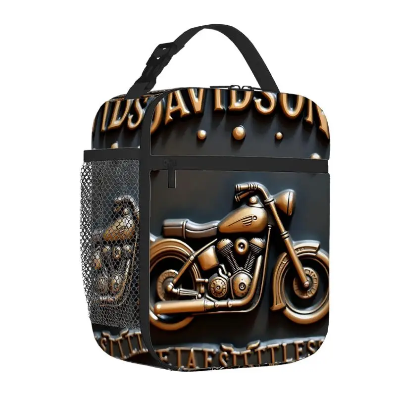 1pc, a Golden Motorcycle Logo on a Dark Backdrop. This Is a Printed Thermal Bag, Designed for Insulation, Not for Food Contact.