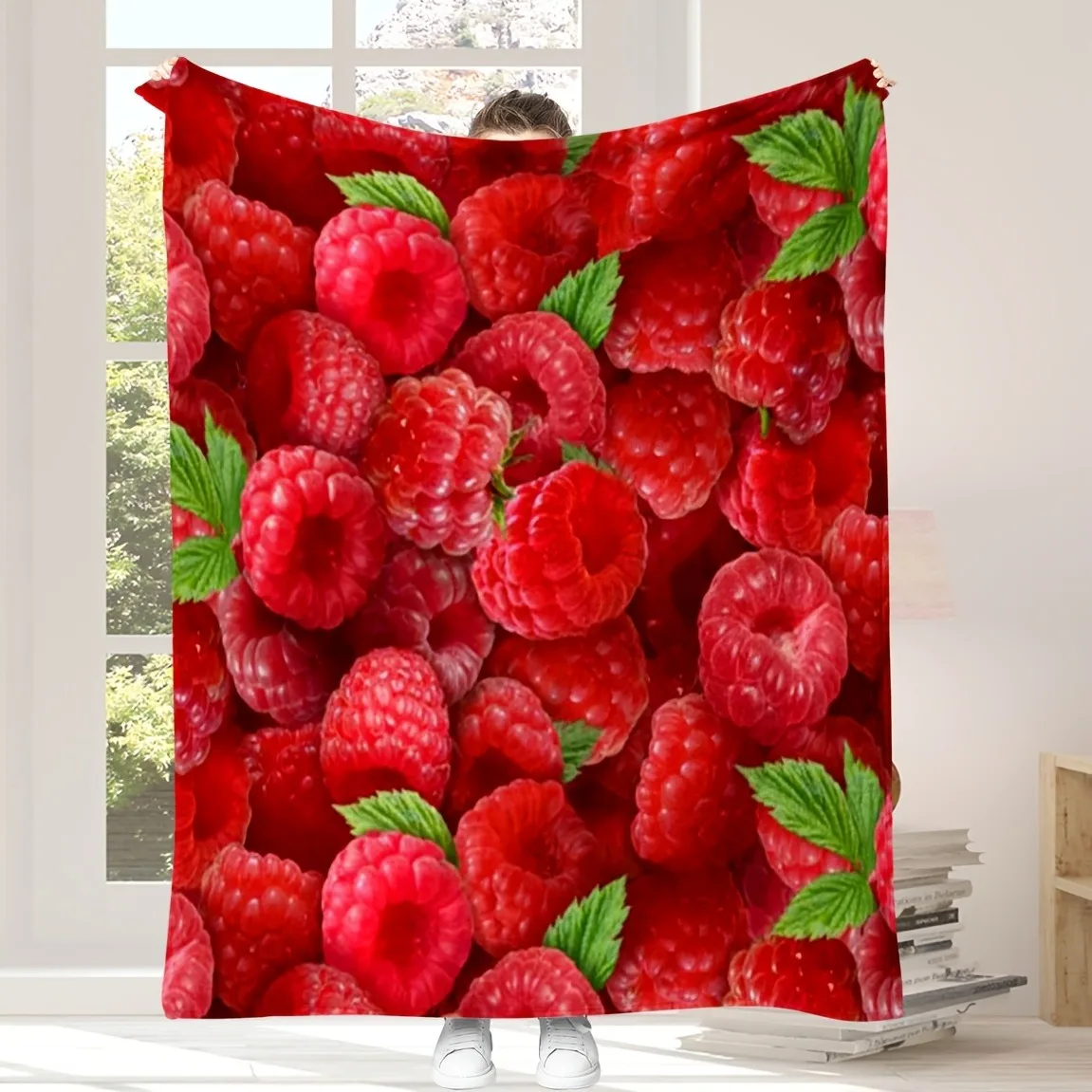 Red Plant Fruit Element Blanket Flannel Cover Suitable For Bedroom Living Room Sofa Outdoor Portable Blanket Thanksgiving Decora