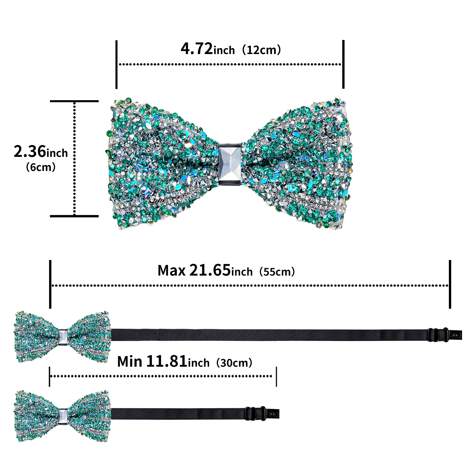 Rhinestone Bow Ties for Men Pre-tied Sequin Bowties Men with Adjustable Length, Jewel Bowknot Wedding Prom Tuxedo Accessories