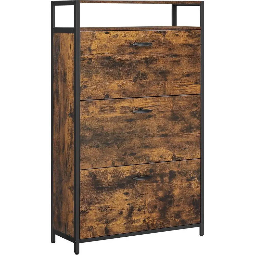 Adjustable Shoe Storage Cabinet, 15-24 Pairs Capacity, Removable Dividers, 11.8x31.5x51.2 Inches, Rustic Brown and Black
