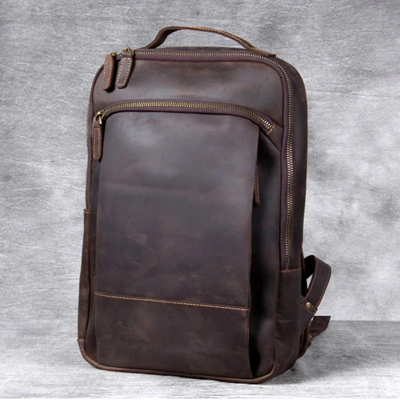 

Vintage Crazy Horse Genuine Leather Backpack Men Daily Bagpack Male Rucksack Traving Hiking Knapsack Bag Large Capacity M-802