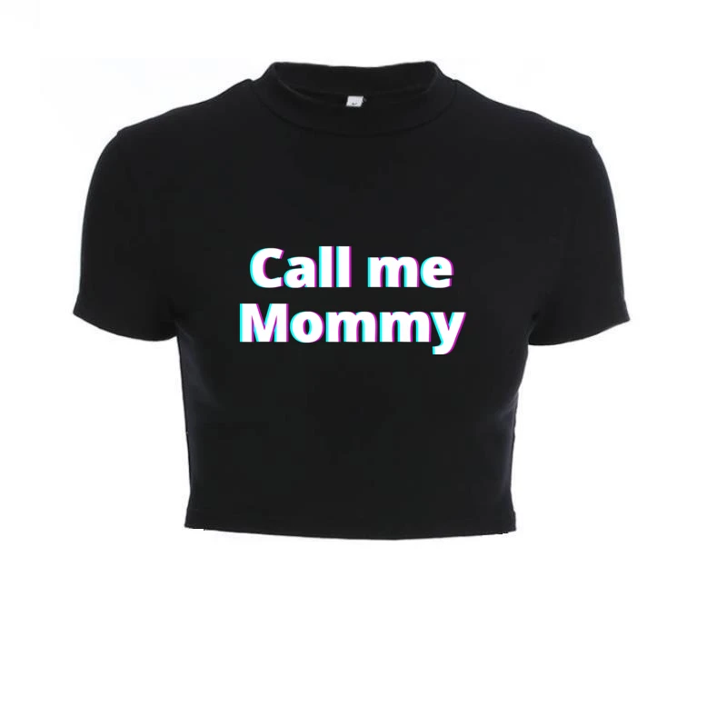 CALL ME MOMY 여성용 섹시한 크롭 붕대 티 탑, 블랙 짧은 패션, 소녀 티셔츠, 캐주얼 반팔, 여성 셔츠, 하라주쿠, 여름