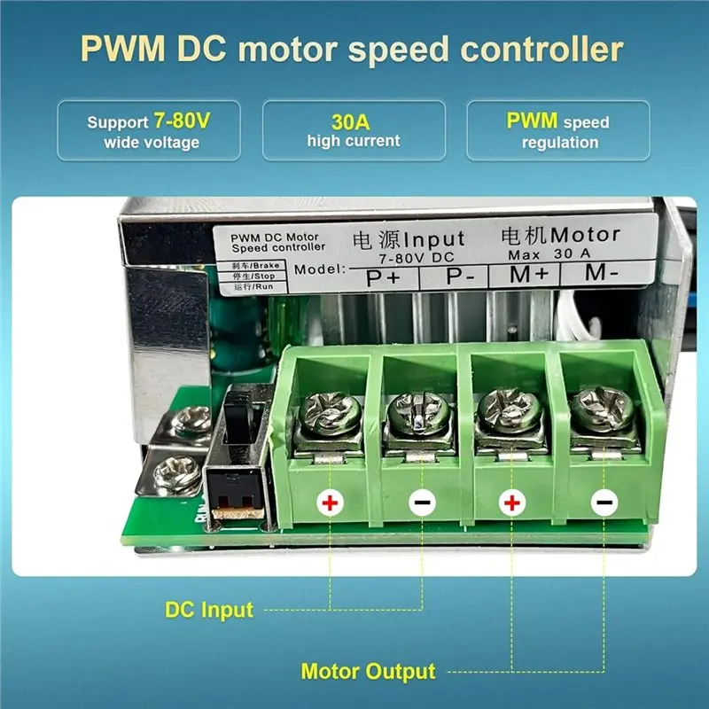 Stylish-Adjustable Duty Cycle(0- 100%) Pulse Width Controller For DC Motor Speed Regulation, Non-Voltage-Stabilized For DC 7- 70