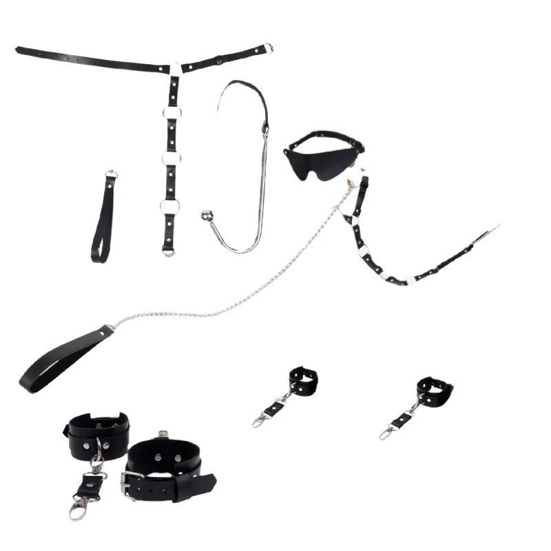Bondage-Sets für Erwachsene mit Analplug, Haken, verstellbaren Handschellen, Halsband und Fesseln – Kostüme für Paare, BDSM-Cosplay-Spiele, Sexspielzeug_voghion.com