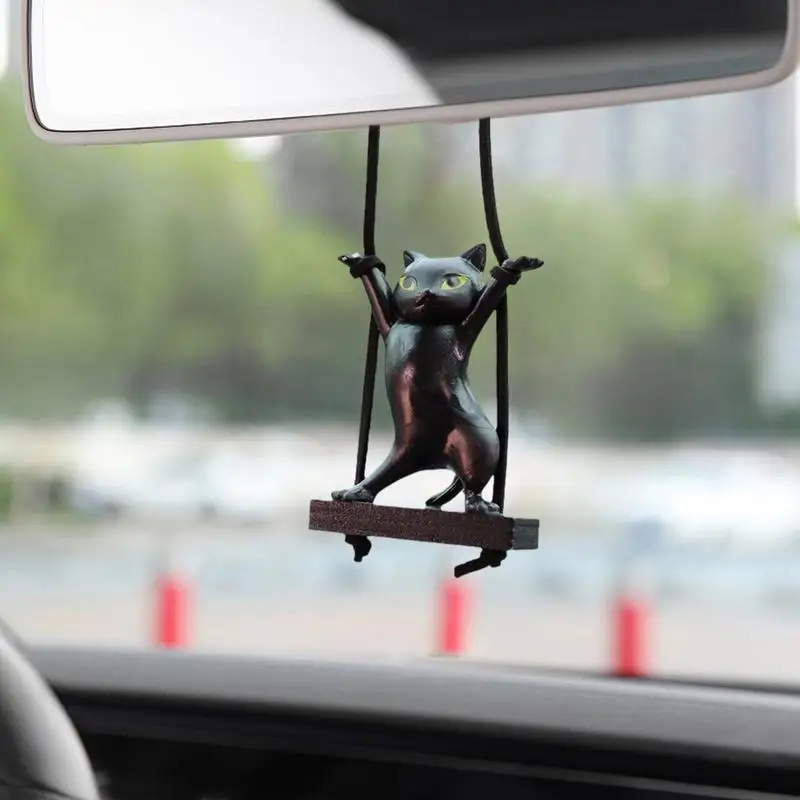 Cute Swinging Cat Ornament Cat Car Rear View Mirror Pendant Cute Car Rearview Mirror Pendant Fun Interior Rearview Mirrors