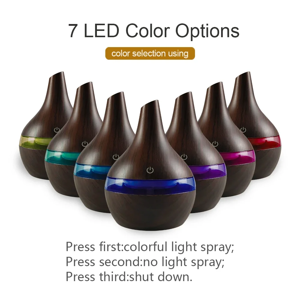 Humidificateur de grain de bois de 300 ml et diffuseur d'huile essentielle alimenté par USB 2 huiles aromatiques inculées