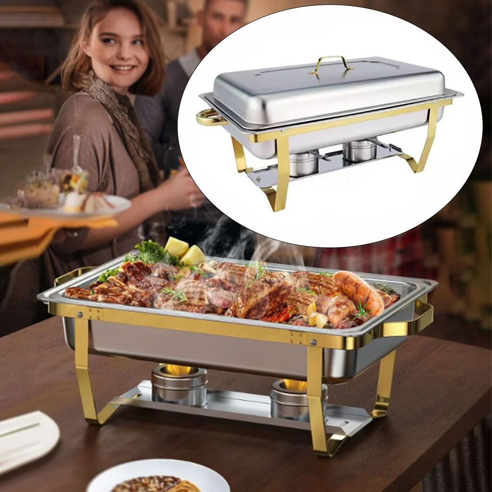 

Stainless steel rectangular folding foot self-service tableware, suitable for food heating and insulation in hotels and picnics