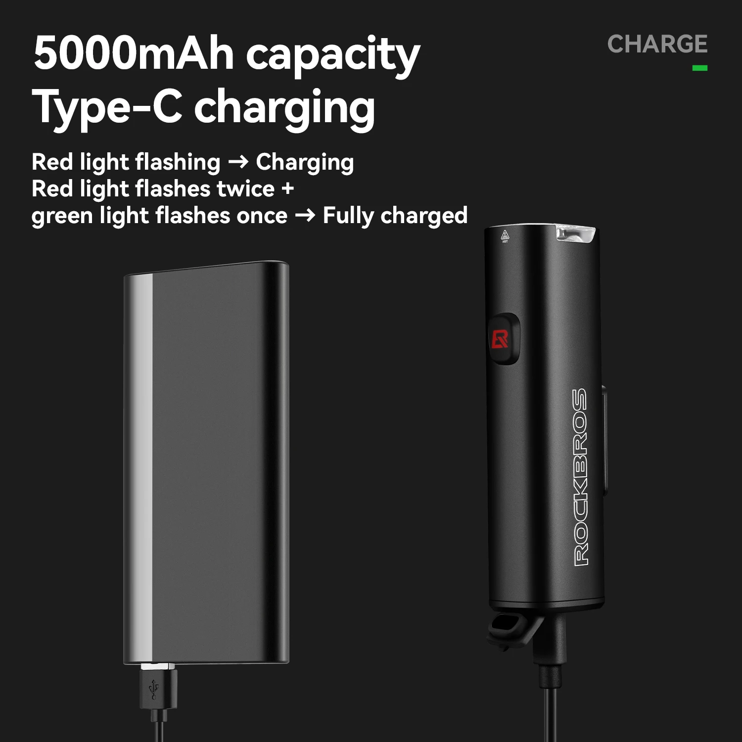 ROCKBROS رئيس ضوء خفيفة الوزن 1200LM عالية مشرق مصباح 5000mAh بطارية ذات سعة كبيرة نوع-C شحن ضوء الدراجة الملحقات