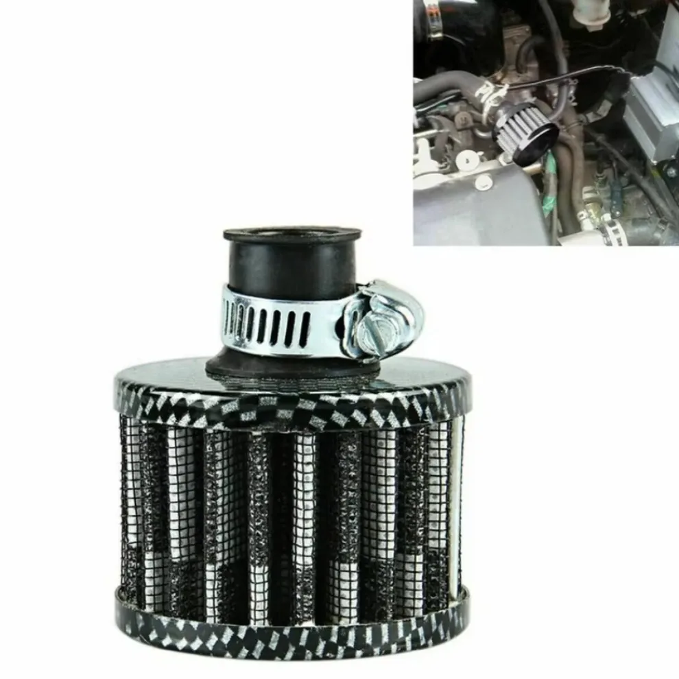 1*  Carbon Style Universal Crankcase Air Breather Filter 12mm Inlet For Engine