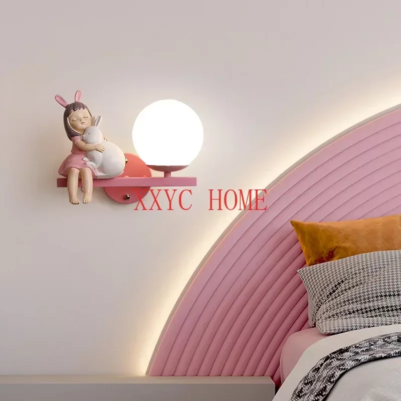 

Resin Girls Rabbit wall light Glass Ball Led Wall Lamp Nordic Creative Living Room Bedroom Study Home Decor Cartoon Night Light